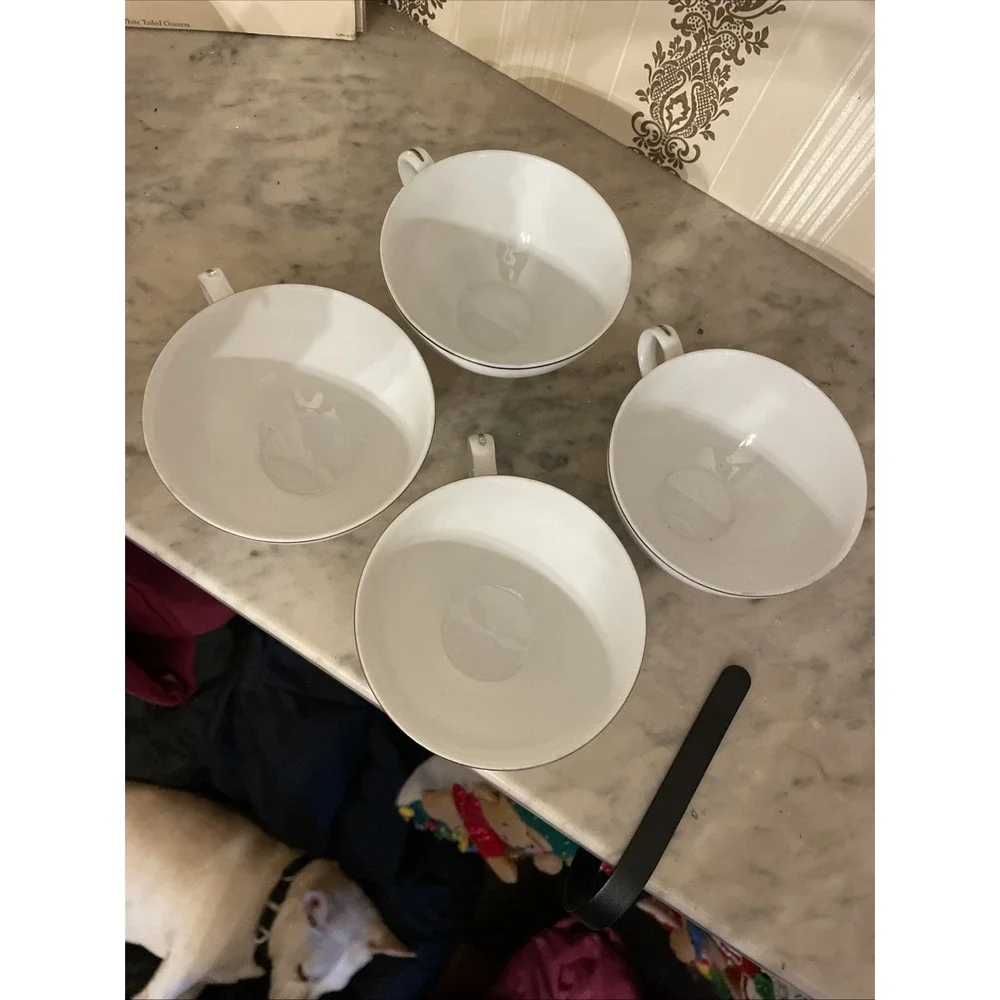 St Regis Fine China Coffee/Tea Cup ONLY 101 White‎ Floral, Silver Japan Set of 4